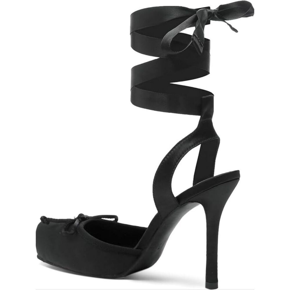 (D-4779) Satin Ballet Shoes Stiletto High Heels Closed Square Toe Sz 8.5 - Picture 17 of 17